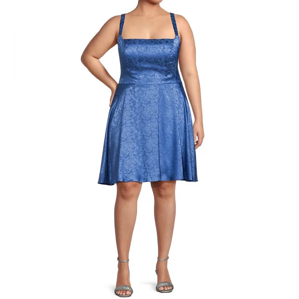 B. Darlin Plus Cornflower Blue Jacquard Fit & Flare Dress 23W NWT